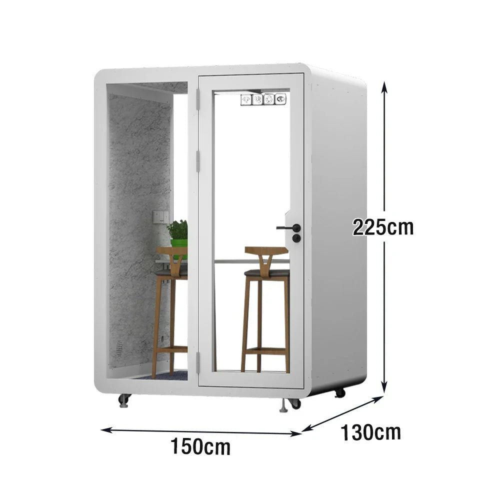 MODERA BJK-151321 Casters Lighting, Steel Office Soundproof - w/ Booth Ventilation Panel Meeting 1.5x1.3m White