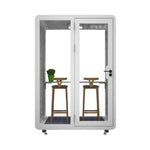 MODERA BJK-151321 Casters Lighting, Steel Office Soundproof - w/ Booth Ventilation Panel Meeting 1.5x1.3m White