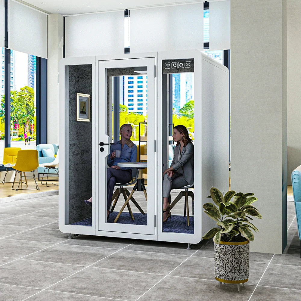 MODERA BJK-181521 - Meeting Booth Casters Panel w/ Steel Soundproof Lighting, 1.8x1.5m Office Ventilation White