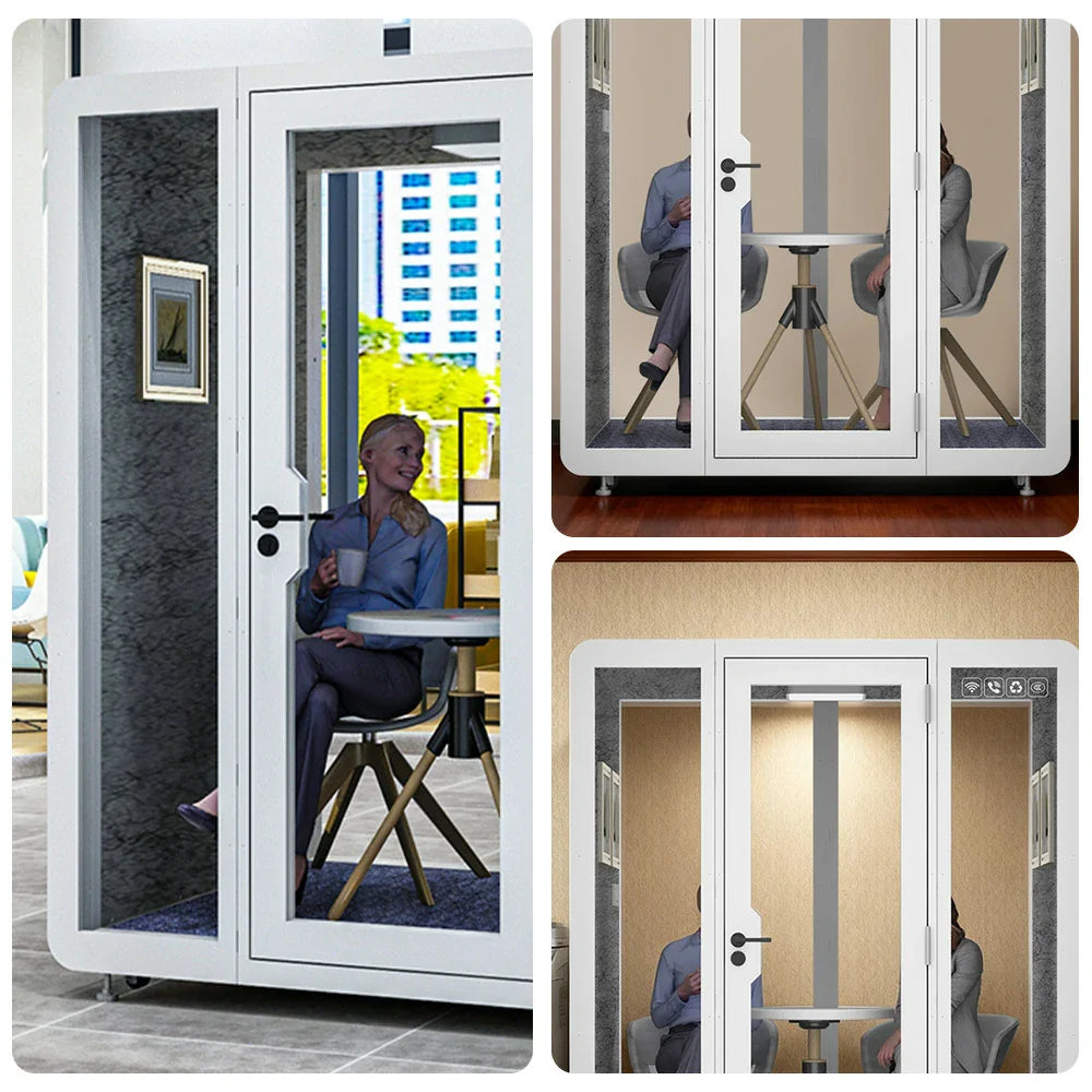 MODERA BJK-181521 - Meeting Booth Casters Panel w/ Steel Soundproof Lighting, 1.8x1.5m Office Ventilation White