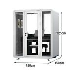 MODERA BJK-181521 - Meeting Booth Casters Panel w/ Steel Soundproof Lighting, 1.8x1.5m Office Ventilation White
