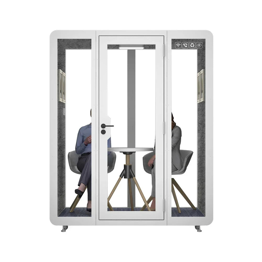 MODERA BJK-181521 - Meeting Booth Casters Panel w/ Steel Soundproof Lighting, 1.8x1.5m Office Ventilation White