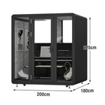 MODERA BJK-201821 Office w/ Casters 2.0x1.8m Soundproof - Booth Steel Panel Meeting Ventilation Lighting, Black