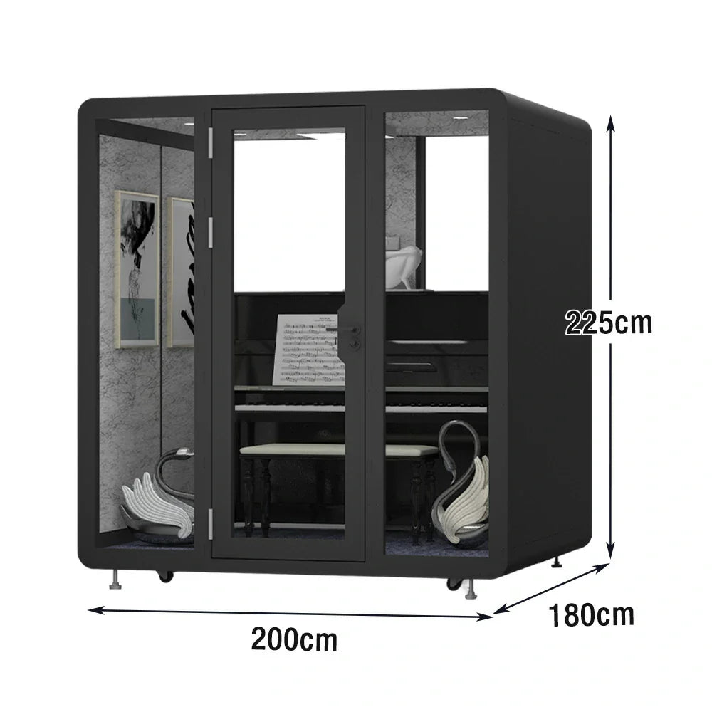 MODERA BJK-201821 Office w/ Casters 2.0x1.8m Soundproof - Booth Steel Panel Meeting Ventilation Lighting, Black