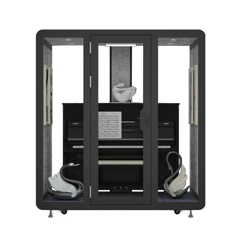 MODERA BJK-201821 Office w/ Casters 2.0x1.8m Soundproof - Booth Steel Panel Meeting Ventilation Lighting, Black