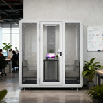 MODERA BJK-201821 Soundproof Booth Panel Casters Office Lighting, Ventilation 2.0x1.8m Steel - Meeting w/ White