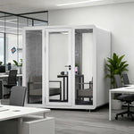 MODERA BJK-201821 Soundproof Booth Panel Casters Office Lighting, Ventilation 2.0x1.8m Steel - Meeting w/ White