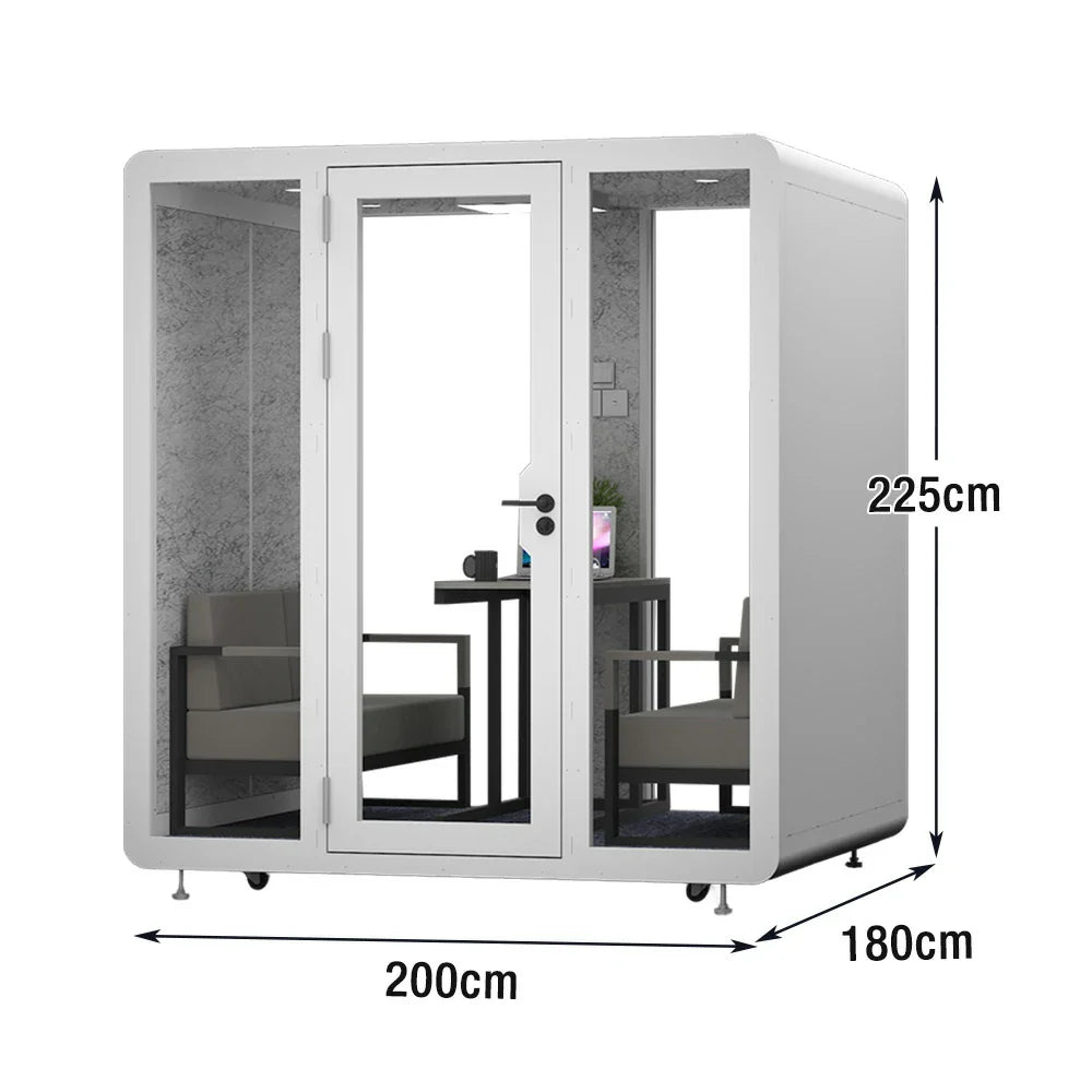 MODERA BJK-201821 Soundproof Booth Panel Casters Office Lighting, Ventilation 2.0x1.8m Steel - Meeting w/ White