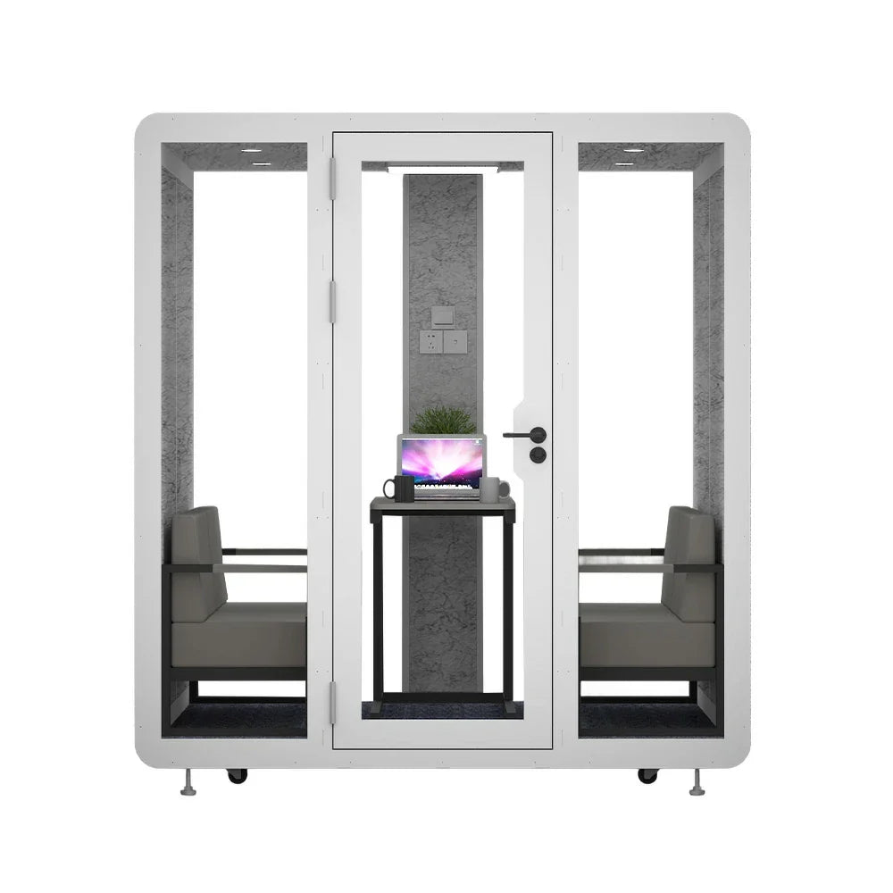 MODERA BJK-201821 Soundproof Booth Panel Casters Office Lighting, Ventilation 2.0x1.8m Steel - Meeting w/ White