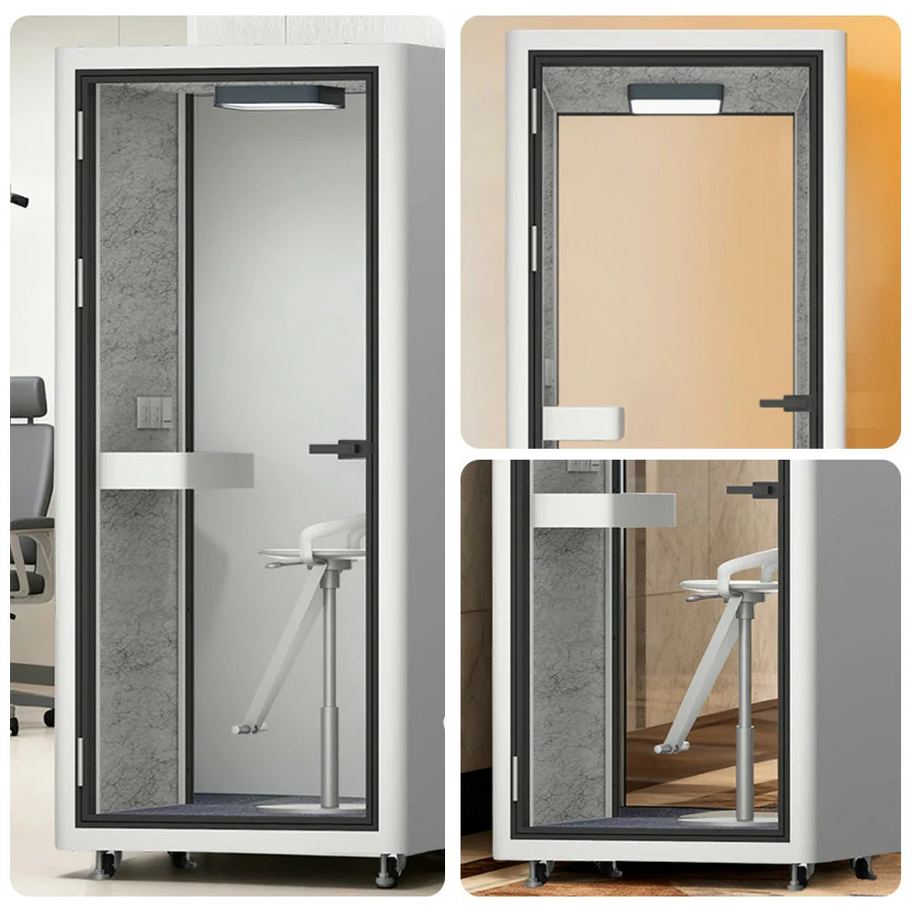 MODERA LCK-101021 Aluminium W/ Booth Ventilation 1x1m Soundproof - Phone Pod Frame System Lighting Office White