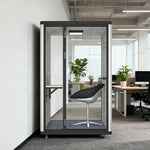 MODERA LCK-141221 Office - Pod 1x1m Lighting Phone Frame Ventilation, Booth Casters Soundproof w/ Aluminium Black