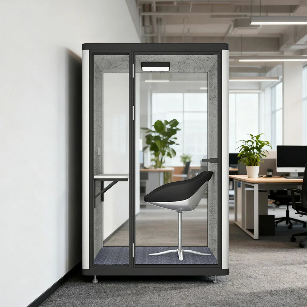 MODERA LCK-141221 Office - Pod 1x1m Lighting Phone Frame Ventilation, Booth Casters Soundproof w/ Aluminium Black