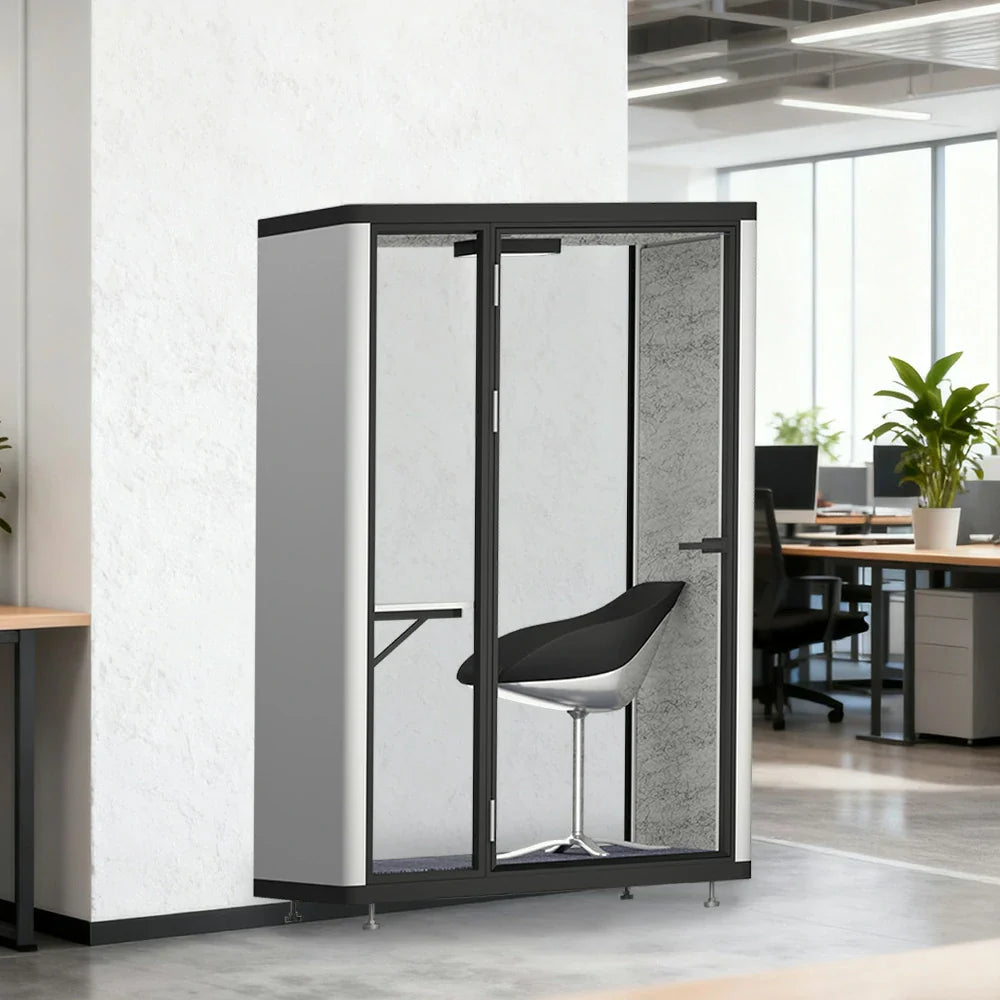 MODERA LCK-141221 Office - Pod 1x1m Lighting Phone Frame Ventilation, Booth Casters Soundproof w/ Aluminium Black