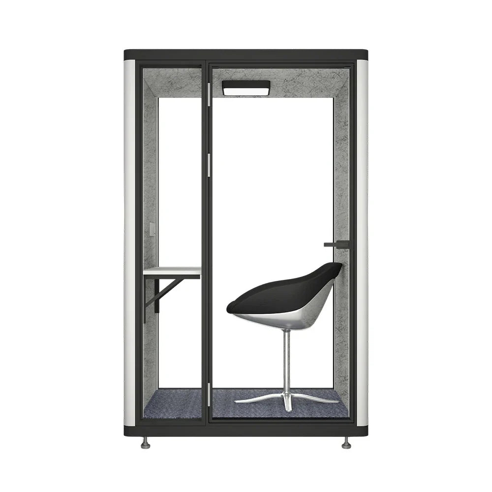 MODERA LCK-141221 Office - Pod 1x1m Lighting Phone Frame Ventilation, Booth Casters Soundproof w/ Aluminium Black