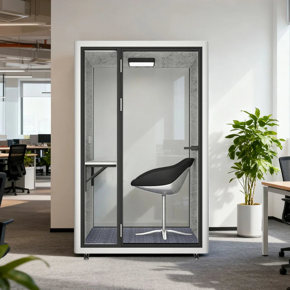 MODERA LCK-141221 Lighting 1x1m Aluminium Casters Booth Frame w/ Pod Ventilation, Soundproof - Office Phone White