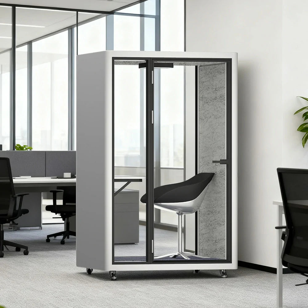 MODERA LCK-141221 Lighting 1x1m Aluminium Casters Booth Frame w/ Pod Ventilation, Soundproof - Office Phone White
