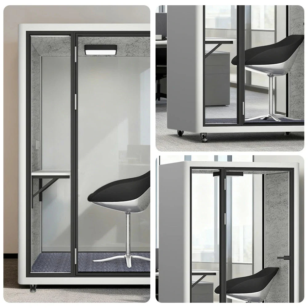 MODERA LCK-141221 Lighting 1x1m Aluminium Casters Booth Frame w/ Pod Ventilation, Soundproof - Office Phone White