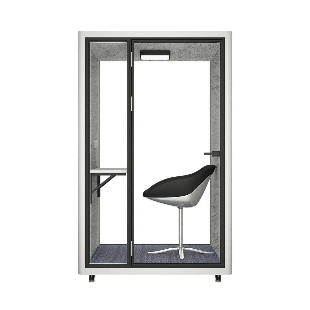 MODERA LCK-141221 Lighting 1x1m Aluminium Casters Booth Frame w/ Pod Ventilation, Soundproof - Office Phone White
