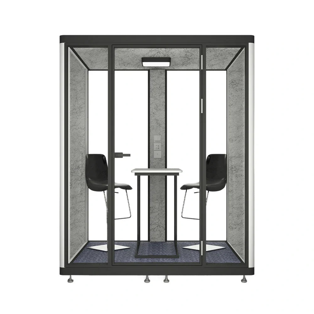 MODERA LCK-181521 Booth Frame Ventilation Office Aluminium Soundproof w/ - Meeting Large Casters 1.8x1.5m Lighting, Black