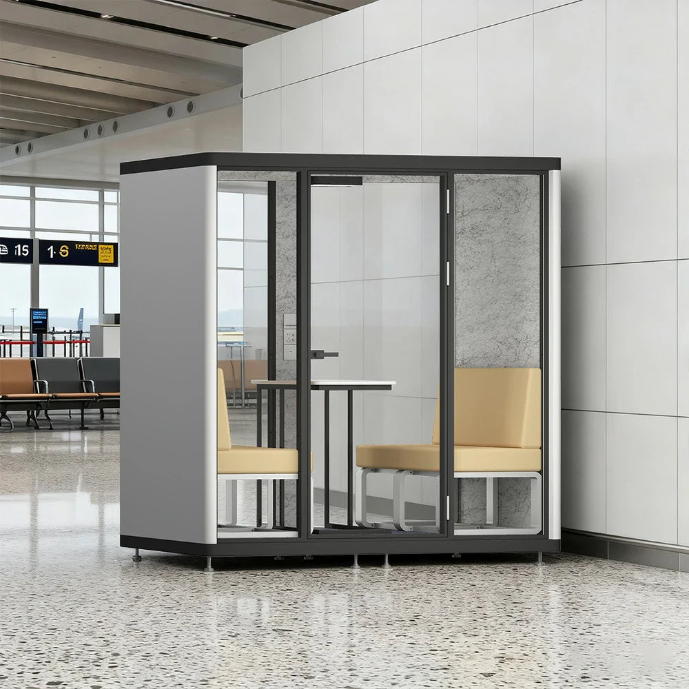 MODERA LCK-211621 Office Booth - w/ Aluminium Casters Ventilation 2.1x1.6m Soundproof Meeting Frame Large Lighting, Black