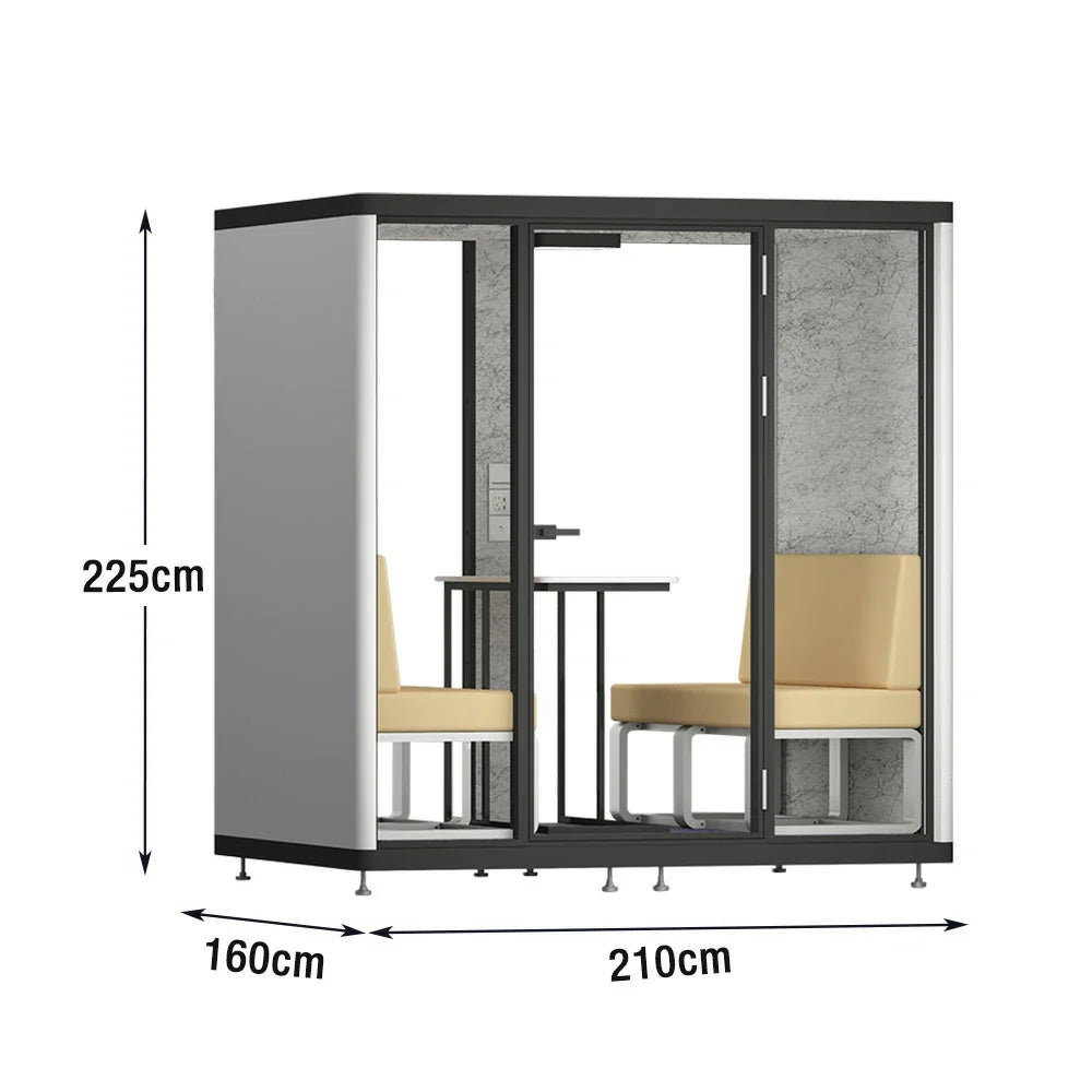 MODERA LCK-211621 Office Booth - w/ Aluminium Casters Ventilation 2.1x1.6m Soundproof Meeting Frame Large Lighting, Black