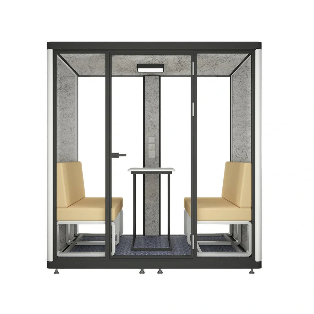 MODERA LCK-211621 Office Booth - w/ Aluminium Casters Ventilation 2.1x1.6m Soundproof Meeting Frame Large Lighting, Black