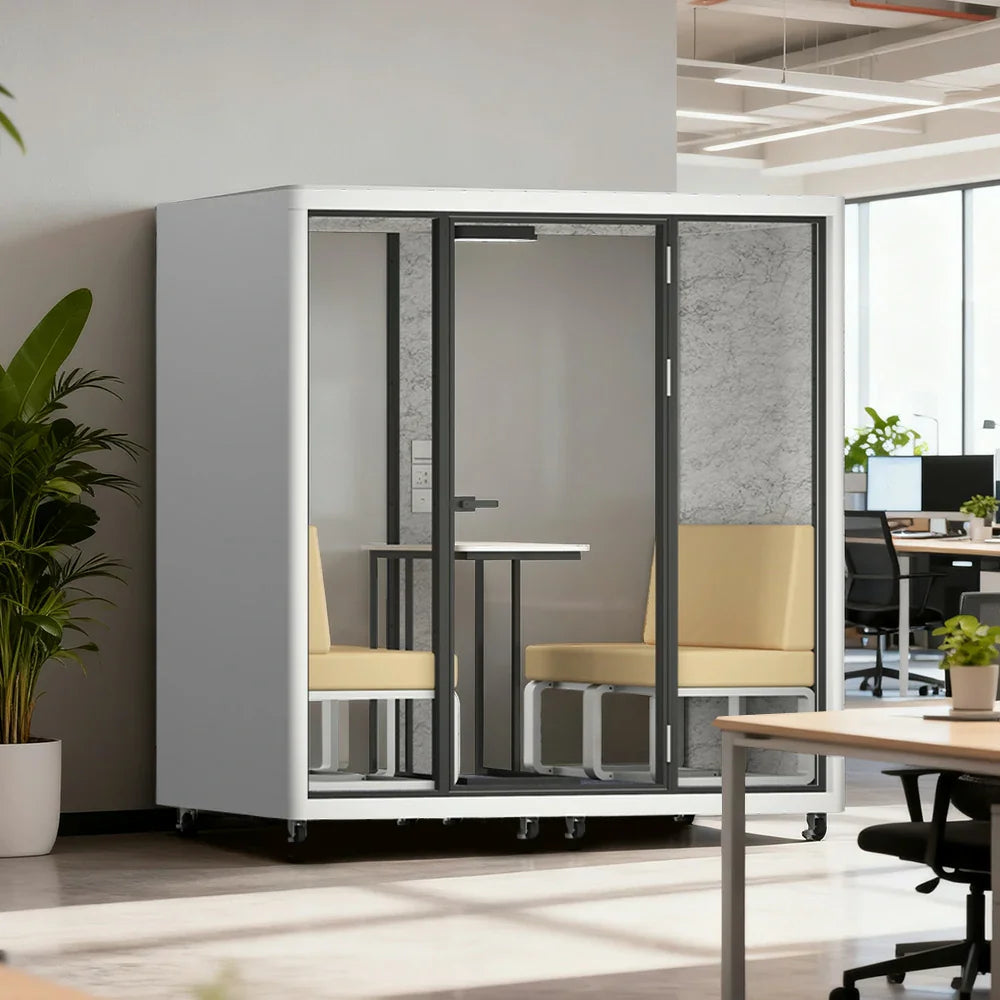 MODERA LCK-211621 Large w/ Frame Casters Soundproof Lighting, Ventilation - 2.1x1.6m Meeting Office Booth Aluminium White