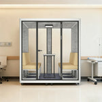 MODERA LCK-211621 Large w/ Frame Casters Soundproof Lighting, Ventilation - 2.1x1.6m Meeting Office Booth Aluminium White