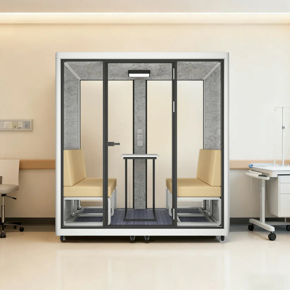 MODERA LCK-211621 Large w/ Frame Casters Soundproof Lighting, Ventilation - 2.1x1.6m Meeting Office Booth Aluminium White