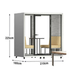 MODERA LCK-211621 Large w/ Frame Casters Soundproof Lighting, Ventilation - 2.1x1.6m Meeting Office Booth Aluminium White