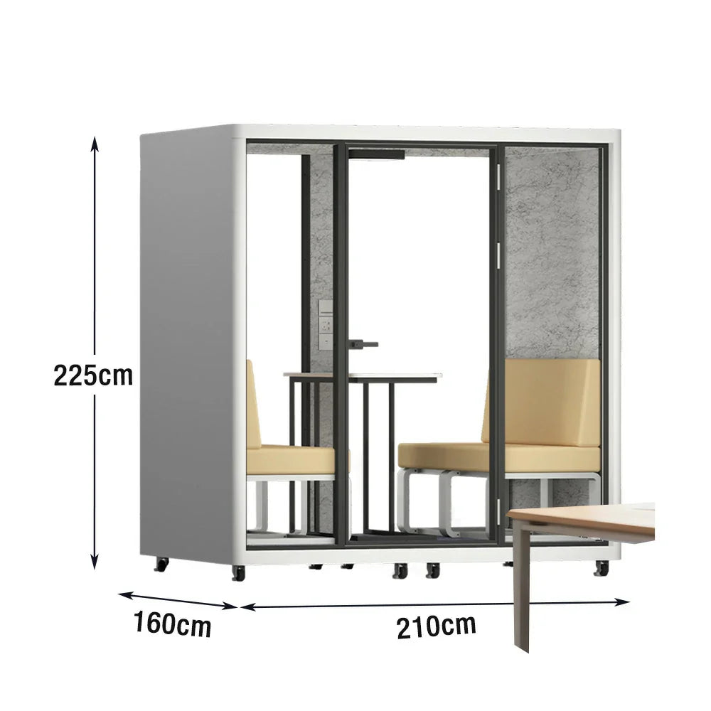 MODERA LCK-211621 Large w/ Frame Casters Soundproof Lighting, Ventilation - 2.1x1.6m Meeting Office Booth Aluminium White