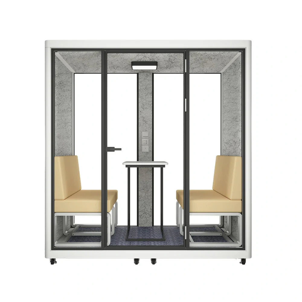 MODERA LCK-211621 Large w/ Frame Casters Soundproof Lighting, Ventilation - 2.1x1.6m Meeting Office Booth Aluminium White