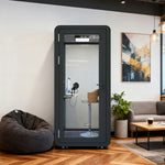 MODERA MWK-101021 Meeting Lighting, Ventilation Office Wood Booth 1.0x1.0m Grain Casters Soundproof - w/ Black