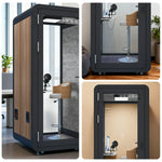 MODERA MWK-101021 Meeting Lighting, Ventilation Office Wood Booth 1.0x1.0m Grain Casters Soundproof - w/ Black