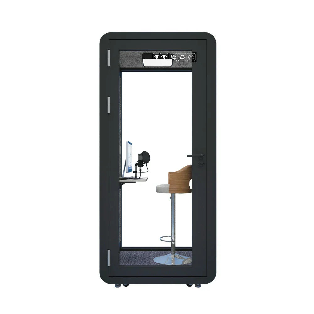 MODERA MWK-101021 Meeting Lighting, Ventilation Office Wood Booth 1.0x1.0m Grain Casters Soundproof - w/ Black