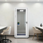 MODERA MWK-101021 Office Booth - 1.0x1.0m Wood Ventilation Lighting, Meeting w/ Grain Casters Soundproof White