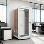 MODERA MWK-101021 Office Booth - 1.0x1.0m Wood Ventilation Lighting, Meeting w/ Grain Casters Soundproof White
