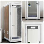MODERA MWK-101021 Office Booth - 1.0x1.0m Wood Ventilation Lighting, Meeting w/ Grain Casters Soundproof White
