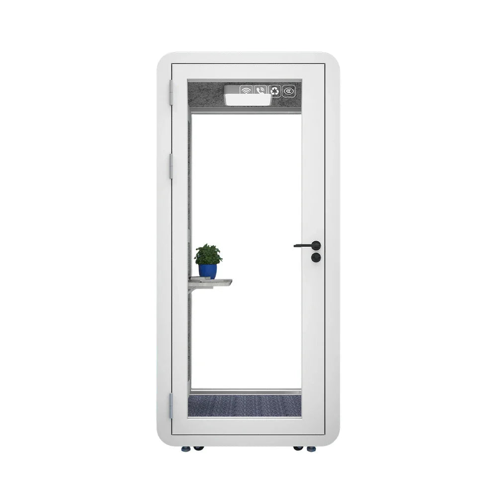 MODERA MWK-101021 Office Booth - 1.0x1.0m Wood Ventilation Lighting, Meeting w/ Grain Casters Soundproof White