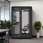 MODERA MWK-141221 - w/ Wood Soundproof Meeting 1.4x1.2m Ventilation Booth Grain Casters Lighting, Office Black