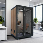 MODERA MWK-141221 - w/ Wood Soundproof Meeting 1.4x1.2m Ventilation Booth Grain Casters Lighting, Office Black