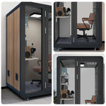 MODERA MWK-141221 - w/ Wood Soundproof Meeting 1.4x1.2m Ventilation Booth Grain Casters Lighting, Office Black