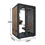 MODERA MWK-141221 - w/ Wood Soundproof Meeting 1.4x1.2m Ventilation Booth Grain Casters Lighting, Office Black