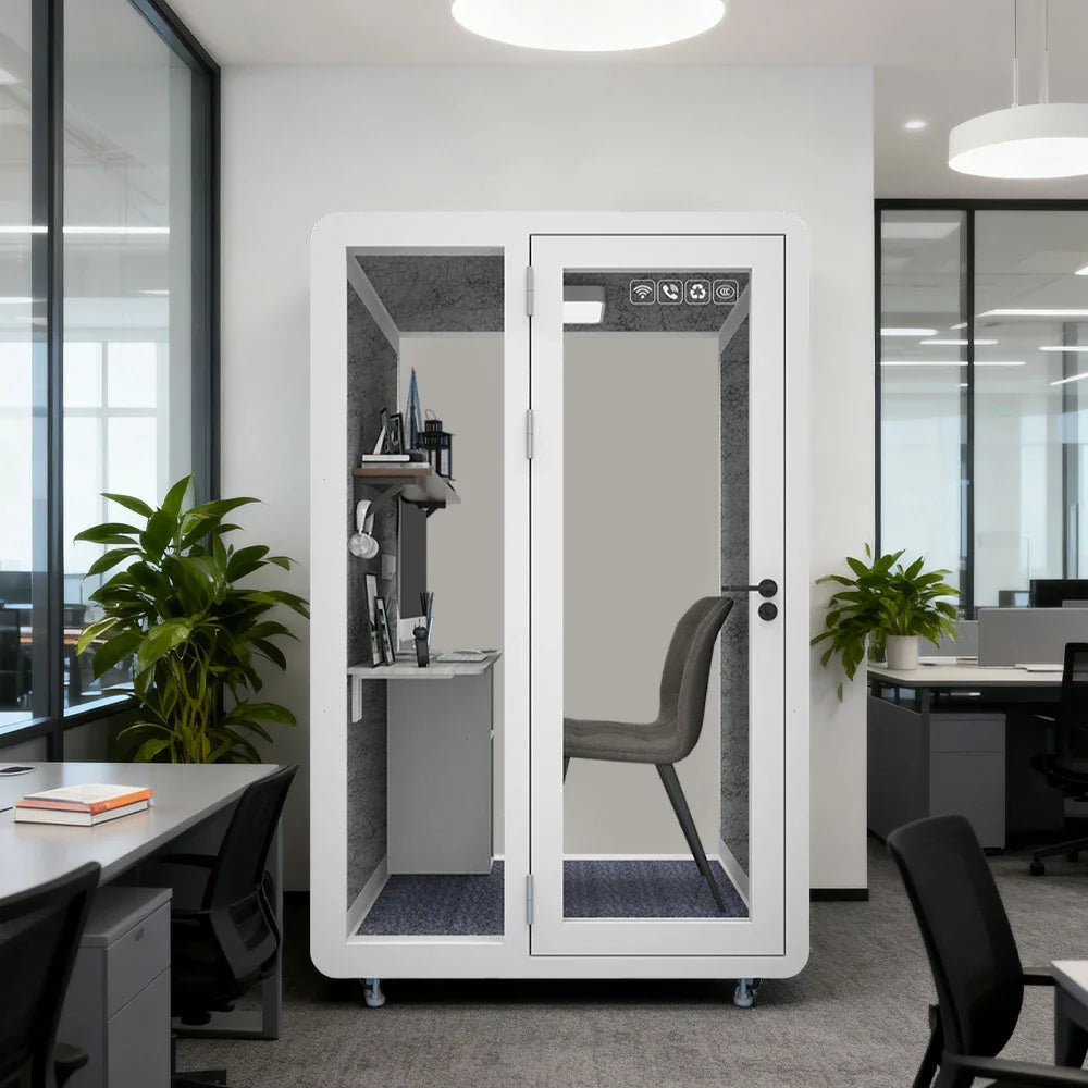 MODERA MWK-141221 Lighting, Soundproof Wood w/ Booth Grain Meeting - Casters Office Ventilation 1.4x1.2m White