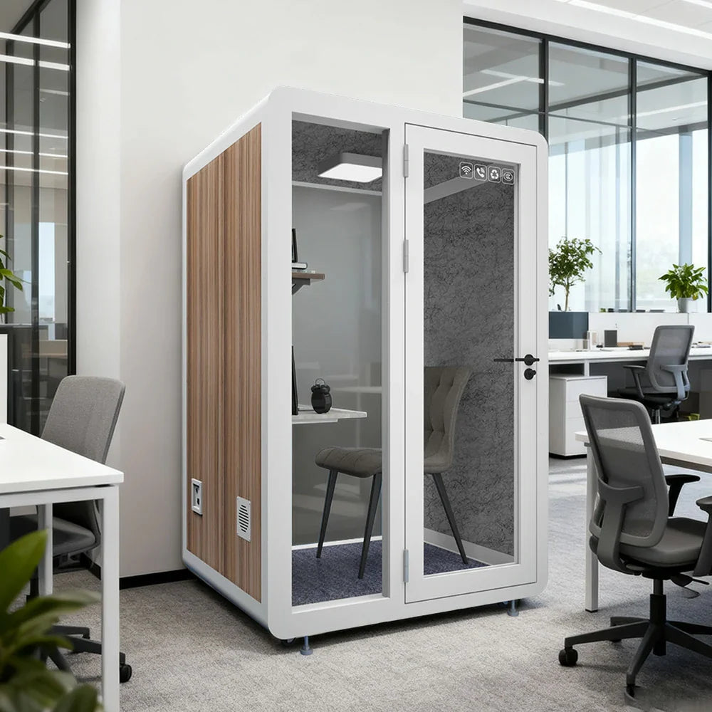 MODERA MWK-141221 Lighting, Soundproof Wood w/ Booth Grain Meeting - Casters Office Ventilation 1.4x1.2m White