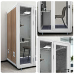MODERA MWK-141221 Lighting, Soundproof Wood w/ Booth Grain Meeting - Casters Office Ventilation 1.4x1.2m White