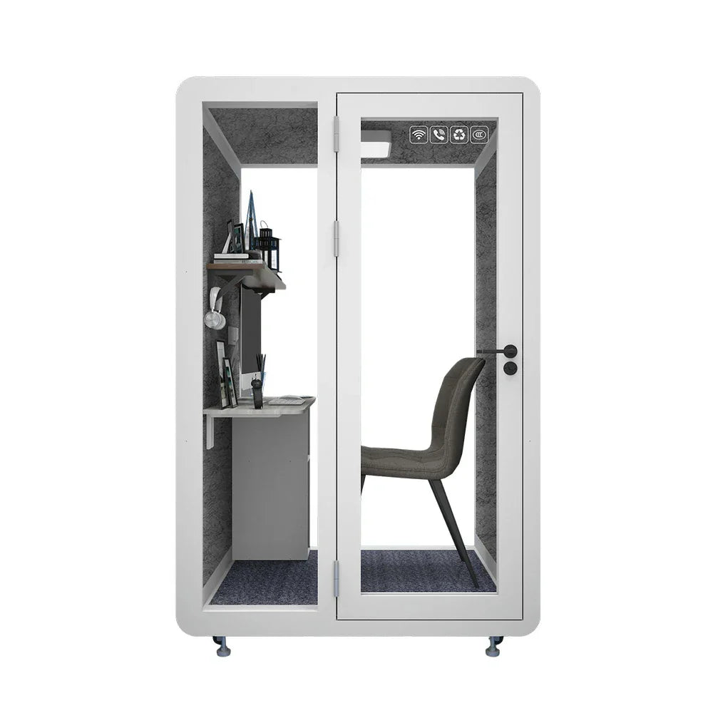MODERA MWK-141221 Lighting, Soundproof Wood w/ Booth Grain Meeting - Casters Office Ventilation 1.4x1.2m White
