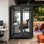 MODERA MWK-151521 Grain w/ 1.5x1.5m Soundproof - Wood Booth Casters Meeting Office Lighting, Ventilation Black