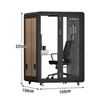 MODERA MWK-151521 Grain w/ 1.5x1.5m Soundproof - Wood Booth Casters Meeting Office Lighting, Ventilation Black