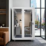 MODERA MWK-151521 - Casters Ventilation Wood 1.5x1.5m w/ Grain Lighting, Soundproof Meeting Booth Office White